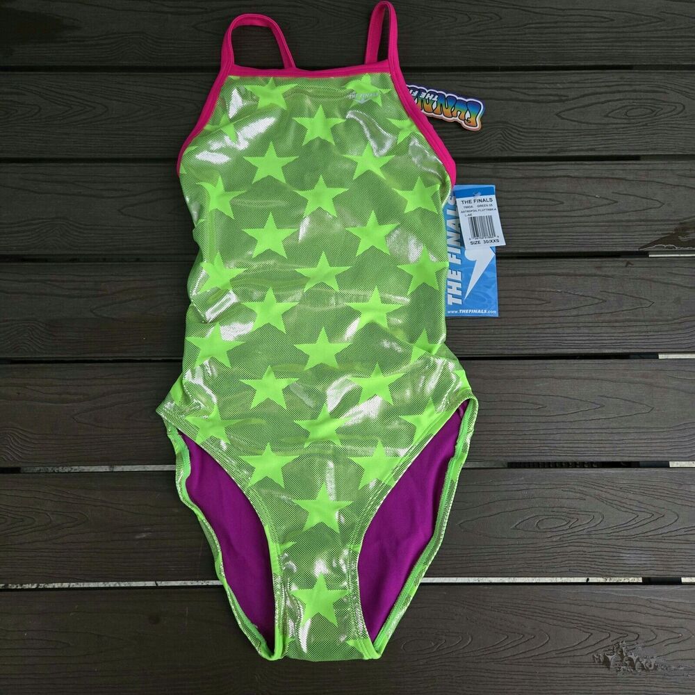 TYR The Finals Women Astrofoil Swimsuit Flutterback Green Star - Size 30 New